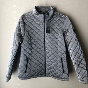 DOLCEZZA WOMEN’S Silver/Taupe Quilted Jacket Full Zip, Size Small, New With Tags